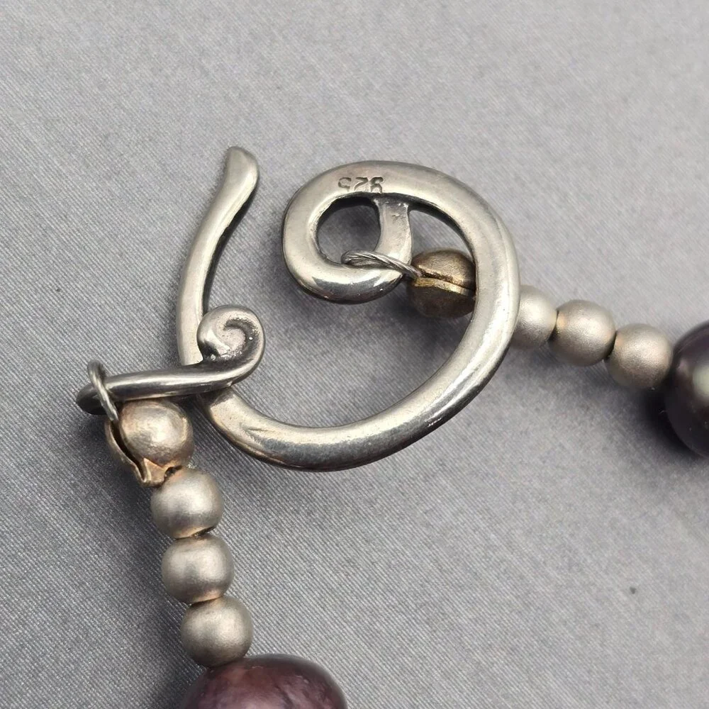Peacock Baroque Pearl Purple Agate Pendant Sterling Silver Necklace 16